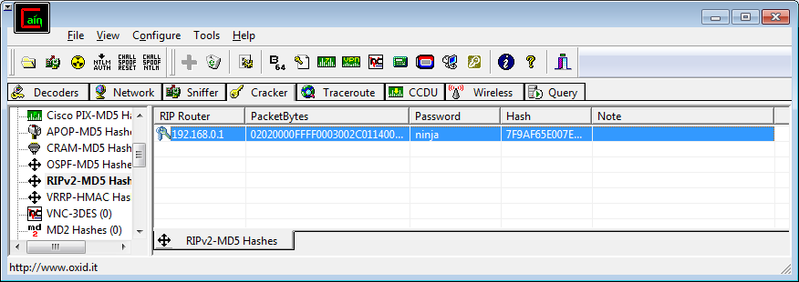 The password
being shown in the Cracker tab in Cain