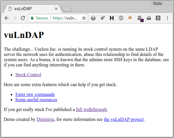 The homepage for the site