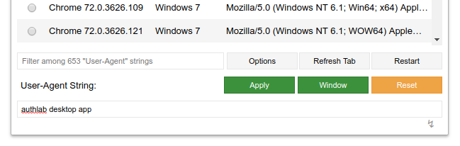 Setting up a user agent switcher extension in the browser