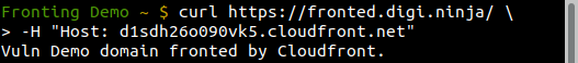 Using the curl command and receiving content from the vuln-demo site.