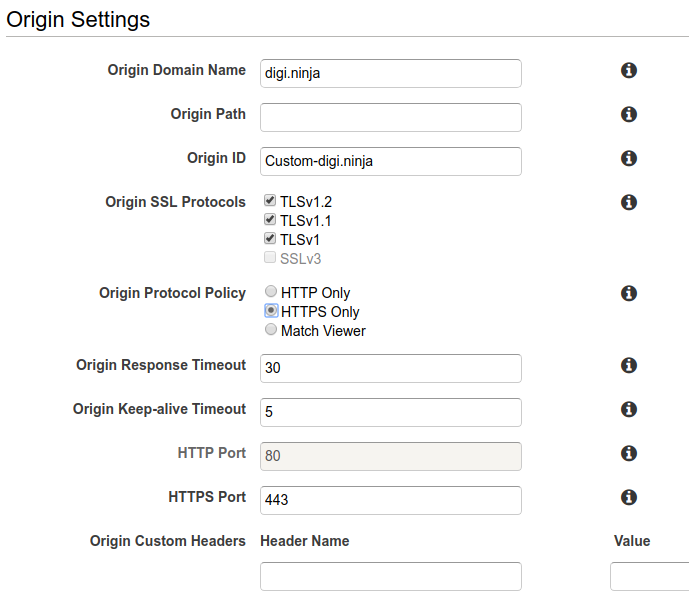 The settings for the origin